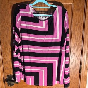 Cato Pink and Black Geometric Long Sleeve Top